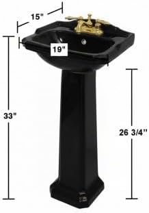 Renovators Supply Manufacturing Cloakroom Space Saving 19' W x 34' H x 15' Proj. Small Bathroom Black Pedestal Sink, Vitreous China, with Overflow, Compatible with 4 in. Centerset Faucets