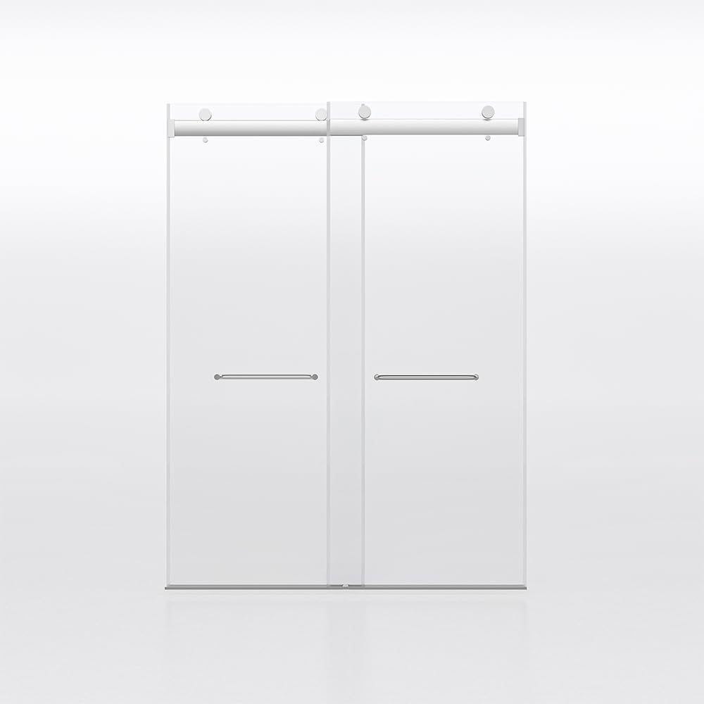 Favfurish Frameless Shower Door 60'x76'-3/8'(10mm) Tempered Glass Double Sliding Bathroom Door,Brushed Nickel Stainless Steel,Soft Closing Design (SGCC Certified)