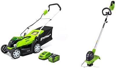 Greenworks 40V 14' Cordless Electric Lawn Mower, String Trimmer, 4.0Ah Battery and Charger
