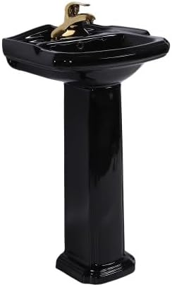 Renovators Supply Manufacturing Cloakroom Space Saving 19' W x 34' H x 15' Proj. Small Bathroom Black Pedestal Sink, Vitreous China, with Overflow, Compatible with 4 in. Centerset Faucets