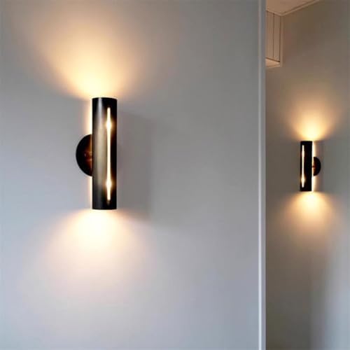 Modern Wrought Iron Wall Sconces - Up & Down Lighting, Black Double Head Decorative Lamp for Bedroom, Living Room, Bathroom & Hallway - Stylish Hollow Finish Wall-Mounted Design