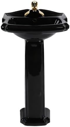 Renovators Supply Manufacturing Cloakroom Space Saving 19' W x 34' H x 15' Proj. Small Bathroom Black Pedestal Sink, Vitreous China, with Overflow, Compatible with 4 in. Centerset Faucets