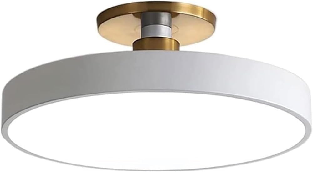TCeiling Light Fixture Three Tone Acrylic Lampshade Wrought Iron Semi Flush Mount Flat Design Decorative Indoor Lighting for Bedroom Living Room(White,40Cm)
