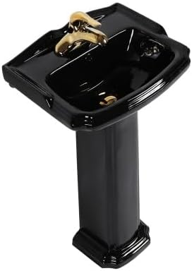 Renovators Supply Manufacturing Cloakroom Space Saving 19' W x 34' H x 15' Proj. Small Bathroom Black Pedestal Sink, Vitreous China, with Overflow, Compatible with 4 in. Centerset Faucets