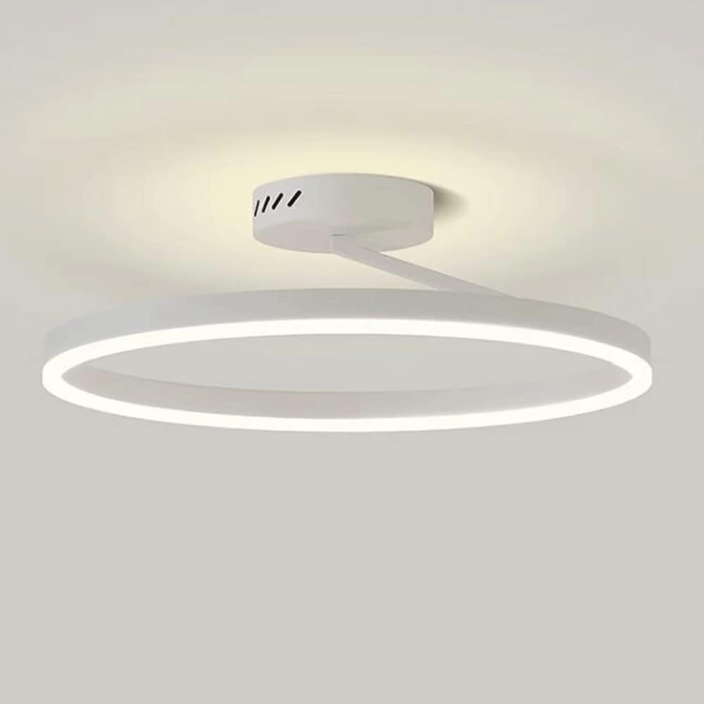 Black/White Ring Ceiling Light Fixture, Metal Wrought Iron Ceiling Lights, Modern LED 3-Color Mode Ceiling Lamp, Simple Ceiling Decoration Lighting Fixtures for Hallway, Bedroom