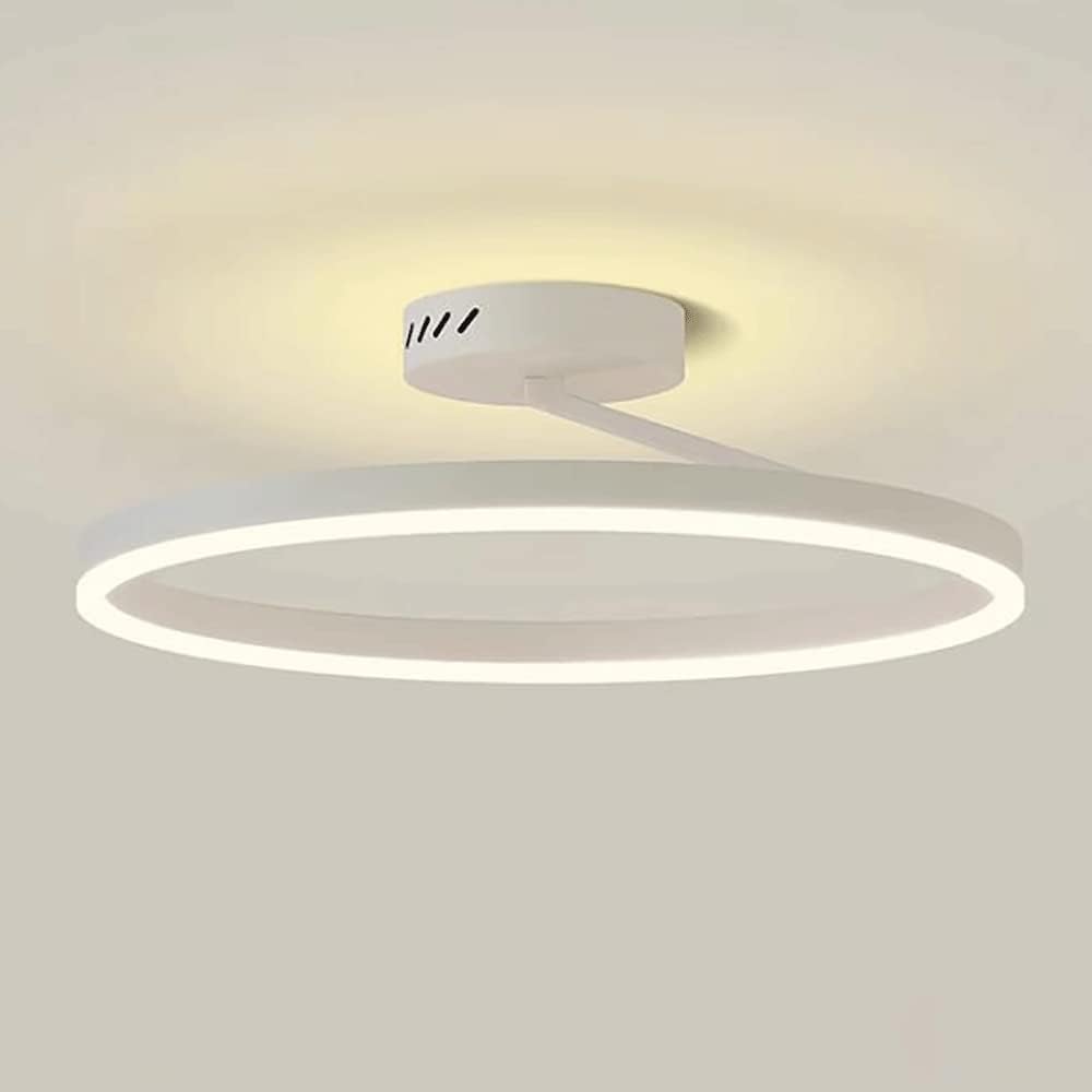 Black/White Ring Ceiling Light Fixture, Metal Wrought Iron Ceiling Lights, Modern LED 3-Color Mode Ceiling Lamp, Simple Ceiling Decoration Lighting Fixtures for Hallway, Bedroom