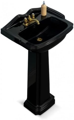 Renovators Supply Manufacturing Cloakroom Space Saving 19' W x 34' H x 15' Proj. Small Bathroom Black Pedestal Sink, Vitreous China, with Overflow, Compatible with 4 in. Centerset Faucets