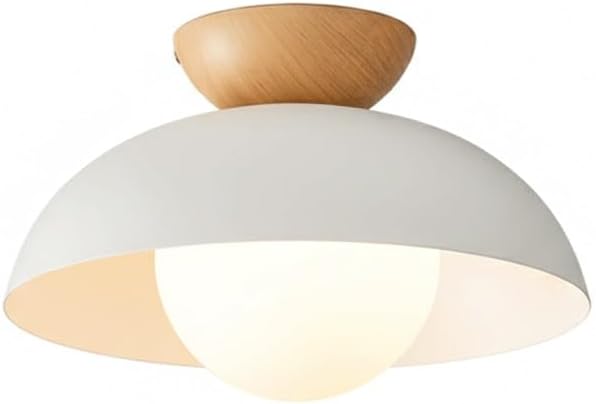 Minimalist Wood Grain Ceiling Lamp Nordic Wrought Iron Ceiling Light Mid Century Semi Recessed Ceiling Light Fixture for Cloakroom Kitchen Bedroom Entryway(White)