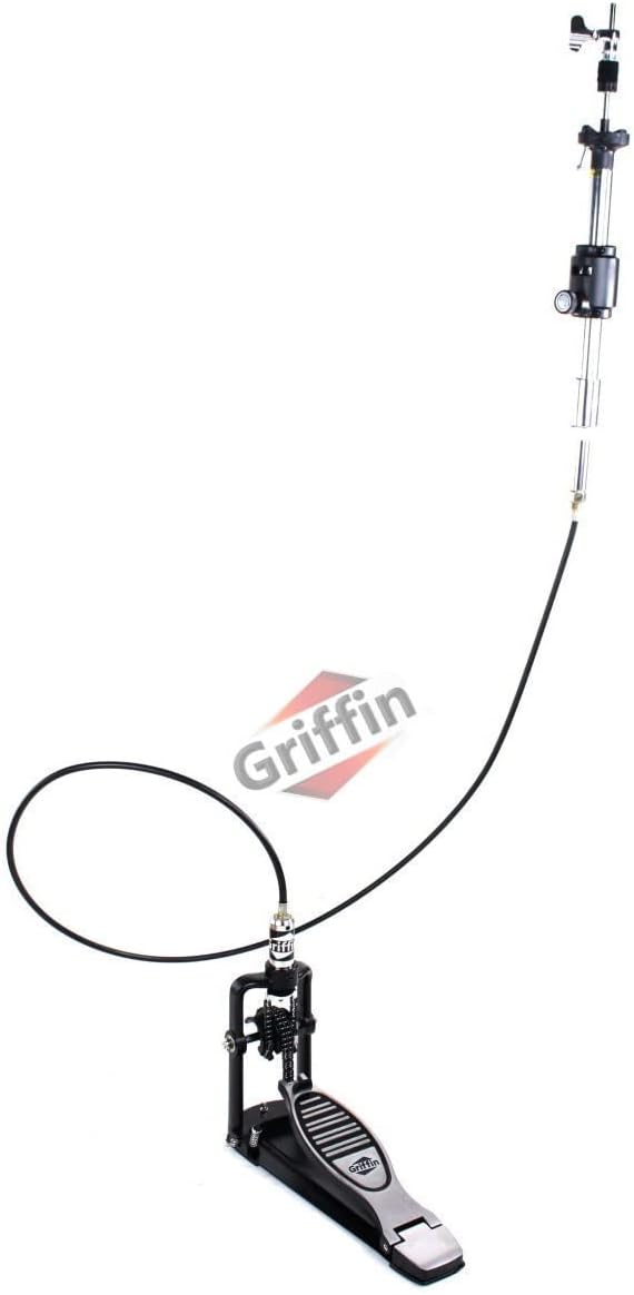 Griffin Remote Hi-Hat Pedal (QuickAction X Series) with Auxiliary 6FT Cable – Heavy-Duty Drum Hardware Kit with Key, Cymbal Stand Holder Mount