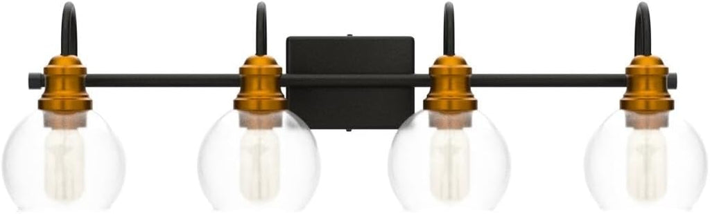 LALUZ Bathroom Vanity Light, 4-Light Black Bathroom Light Fixtures with Oil Rubbed Bronze Finish, Modern Farmhouse Vanity Lights with Clear Globe Glass Shade (L 29.5' x W 7' x H 9')
