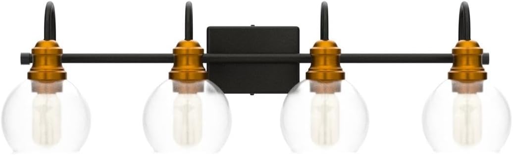 LALUZ Bathroom Vanity Light, 4-Light Black Bathroom Light Fixtures with Oil Rubbed Bronze Finish, Modern Farmhouse Vanity Lights with Clear Globe Glass Shade (L 29.5' x W 7' x H 9')