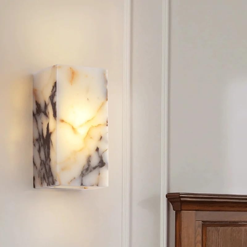 LED Indoor Wall Light, Luxury Black Cuboid Natural Stone Wall Lamp High-end Bedroom Bedside LED Sconce Living Room Bathroom Waterproof Lighting Fixture