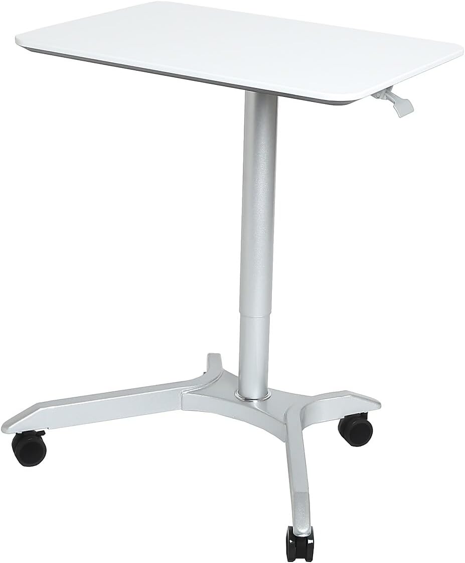 Seville Classics AIRLIFT XL 28' Pneumatic Height Adjustable Sit-Stand Mobile Laptop Computer Desk Cart (27.1' to 41.9' H), White