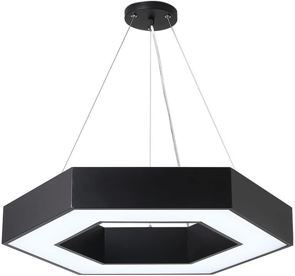 Modern Chandelier Creative Hexagon Acrylic Pendant Light Nordic Minimalist Studio LED Chandelier Modern Wrought Iron Hanging Lamp Fixtures for Clothing Store Restaurant Bars Offices Meeting Room(Black
