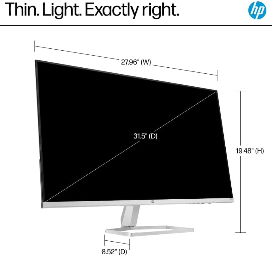 HP Monitor 32' VA Panel, FHD(1920X1080), Anti-Glare Display, 100Hz Refresh Rate, 7 MS Response Time, 2 x HDMI 1.4, 1 x VGA, 16:9 Aspect Ratio, Silver, with HDMI Cable