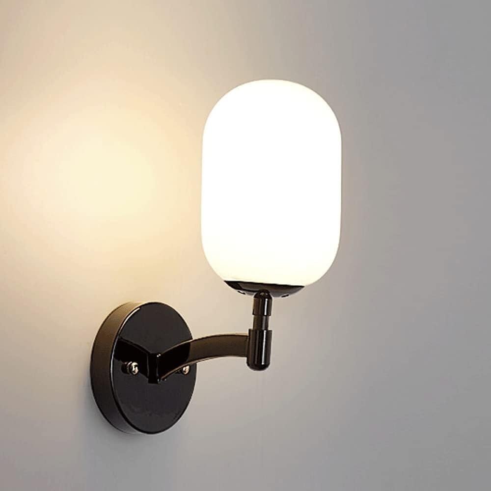 Creative Wrought Iron Wall Sconce Black Minimalist Wall Lamp with Glass Lampshade Edison E14 Indoor Lighting Fixtures for Loft Coffee Bar Living Room Dining Room