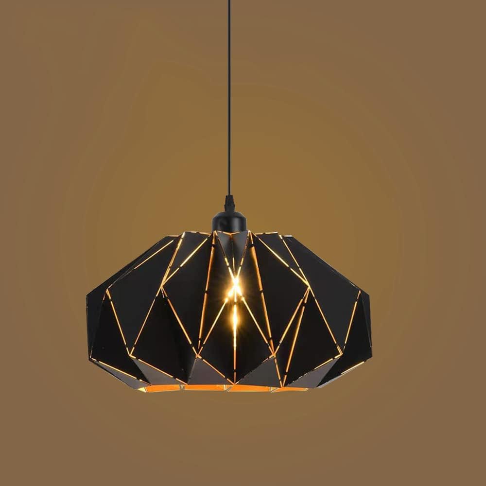 CCACHE E27 Industrial Pendant Light Geometry Wrought Iron Vintage Hanging Pendant Lamp Retro Lamp Fixtures for Kitchen Home Lighting Decor, Single Head Black Hanging Lamps Fixture