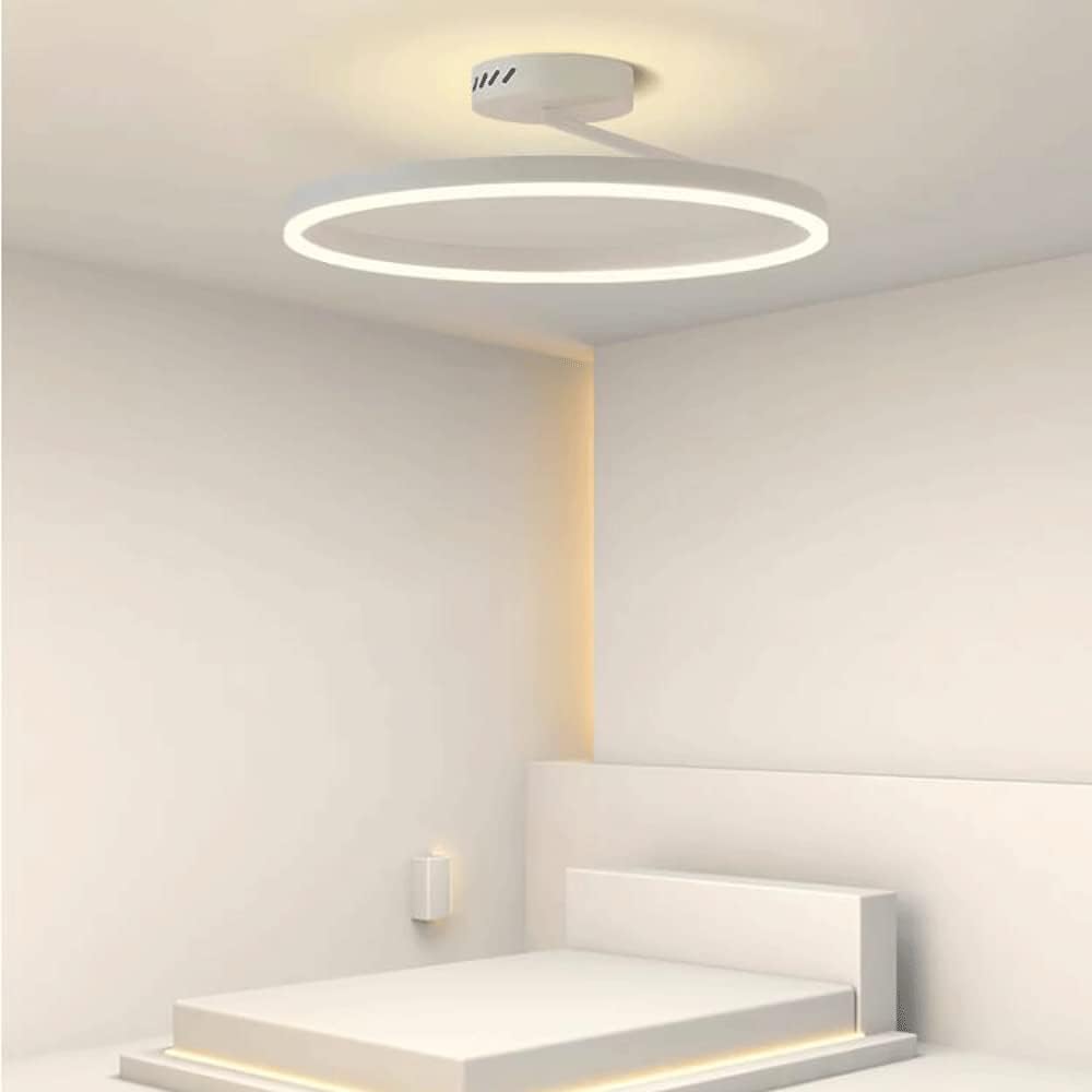 Black/White Ring Ceiling Light Fixture, Metal Wrought Iron Ceiling Lights, Modern LED 3-Color Mode Ceiling Lamp, Simple Ceiling Decoration Lighting Fixtures for Hallway, Bedroom