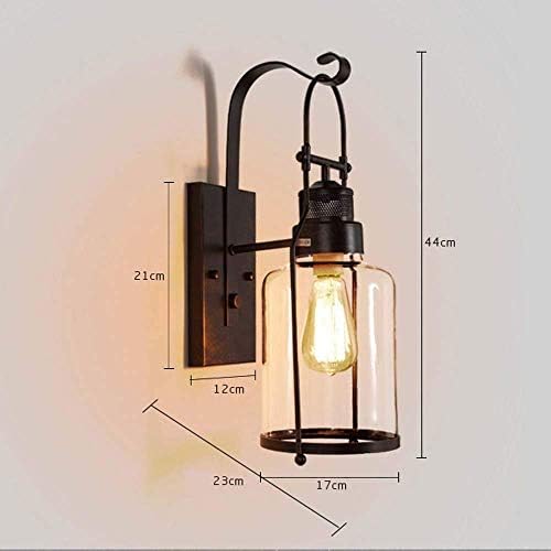 Wall Light Vintage Wall Lights Retro Industrial Wall Lamp Glass Shade Wrought Iron Wall Sconce E27 for Loft Restaurant Bar Living Room Courtyard Decorate Wall Lighting Fixture, Black