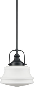 DEYNITE Industrial Black Pendant Light Rod Hanging Schoolhouse Light Milk White Shade for Kitchen Bar Bedroom Bathroom Dining Room