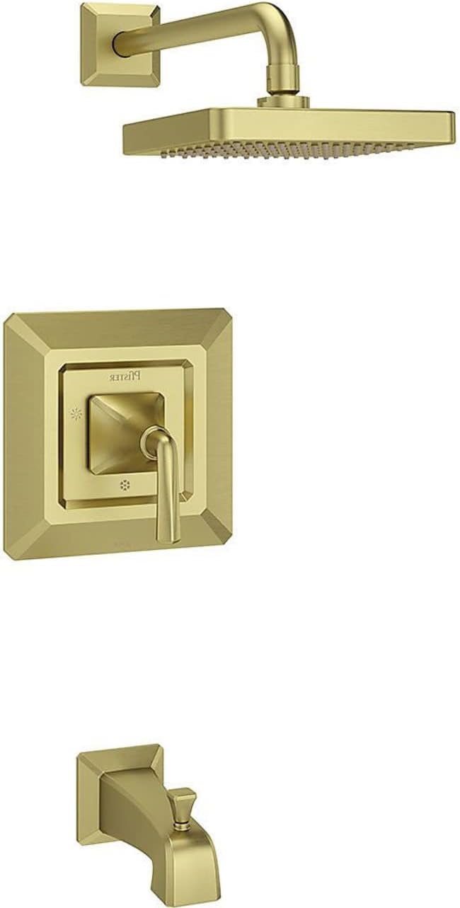 Pfister, LG89-8FEBG, Park Avenue Single Handle Tub and Shower Trim Package with Single Function Rain Shower Head, Brushed Gold