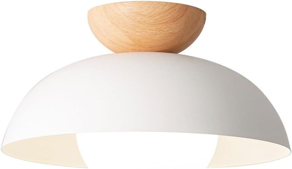 Nordic Minimalist Ceiling Light Wrought Iron Wood Semi Recessed Modern Flush Mount Lamp Space Saving Lighting Fixture for Bedroom Aisle Entrance Kitchen Cloakroom(White)