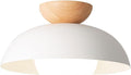 Nordic Minimalist Ceiling Light Wrought Iron Wood Semi Recessed Modern Flush Mount Lamp Space Saving Lighting Fixture for Bedroom Aisle Entrance Kitchen Cloakroom(White)