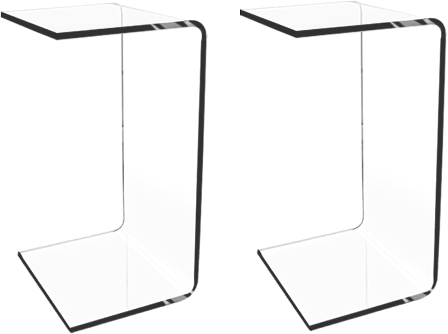Clear Acrylic End Table, 20' L x 12' W x 12' H x 0.5' Thick C-Shape Clear Side Tables, Modern Lucite Coffee Table for Living Room, Bedroom, Bathroom, Office, Kitchens No Installation (2pcs)