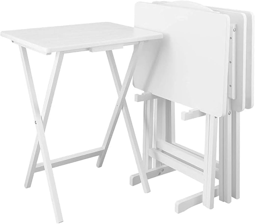 5 Piece Solid Wood Portable Tray Table Set White Folding Adjustable Decorative Lightweight Laptop Stand Compact Computer Desk Multipurpose Gaming Workstation and Versatile Snack Table