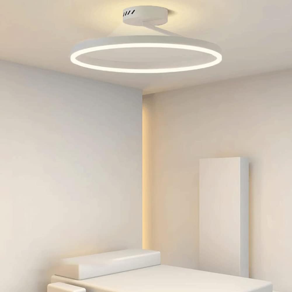 Black/White Ring Ceiling Light Fixture, Metal Wrought Iron Ceiling Lights, Modern LED 3-Color Mode Ceiling Lamp, Simple Ceiling Decoration Lighting Fixtures for Hallway, Bedroom