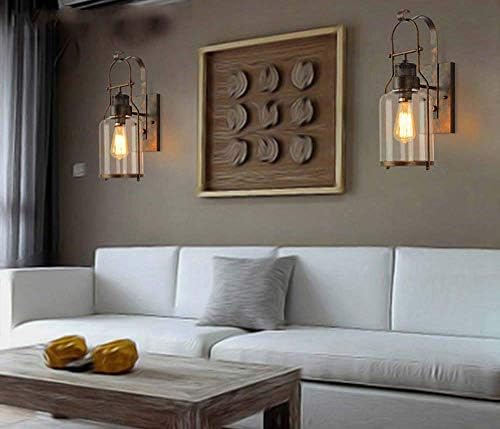 Wall Light Vintage Wall Lights Retro Industrial Wall Lamp Glass Shade Wrought Iron Wall Sconce E27 for Loft Restaurant Bar Living Room Courtyard Decorate Wall Lighting Fixture, Metallic