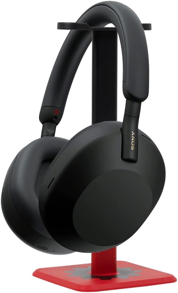 Sony WH-1000XM5 Premium Noise Canceling Headphones, Auto NC Optimizer, 30-Hour Battery, Alexa Voice Control, Black Bundle with Deco Gear Pro Audio Headphone Stand in Matte Black/Red