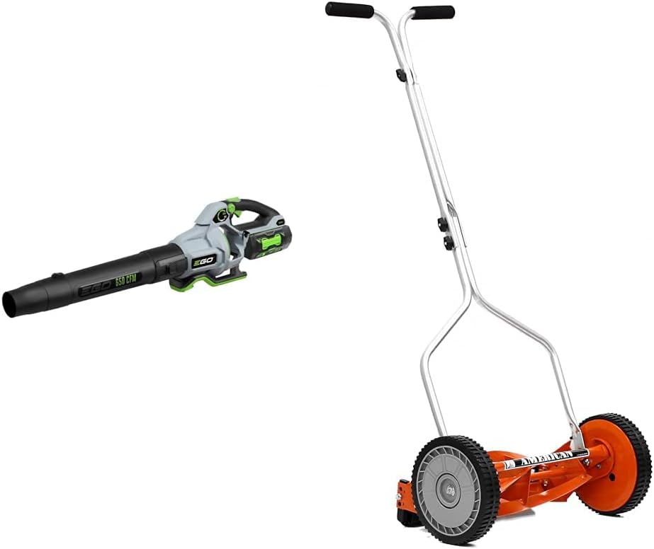 EGO 650 CFM 56V Cordless Leaf Blower with 5Ah Battery and American 14' 4-Blade Push Reel Lawn Mower Bundle