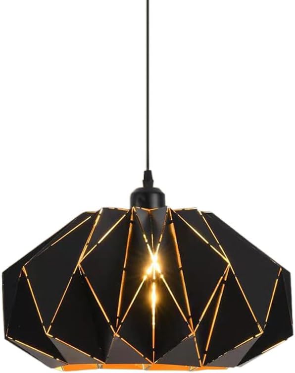 CCACHE E27 Industrial Pendant Light Geometry Wrought Iron Vintage Hanging Pendant Lamp Retro Lamp Fixtures for Kitchen Home Lighting Decor, Single Head Black Hanging Lamps Fixture