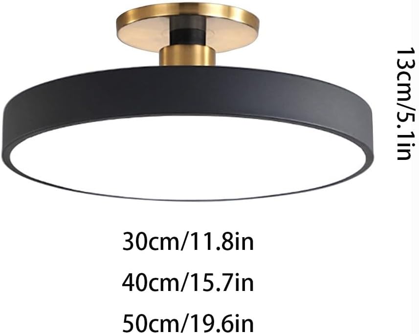 Modern Wrought Iron Ceiling Light Fixture, Round LED Dimmable Semi Flush Mount Ceiling Light for Bedroom Living Room Ceiling Lamp(Black,50cm/19.6in)