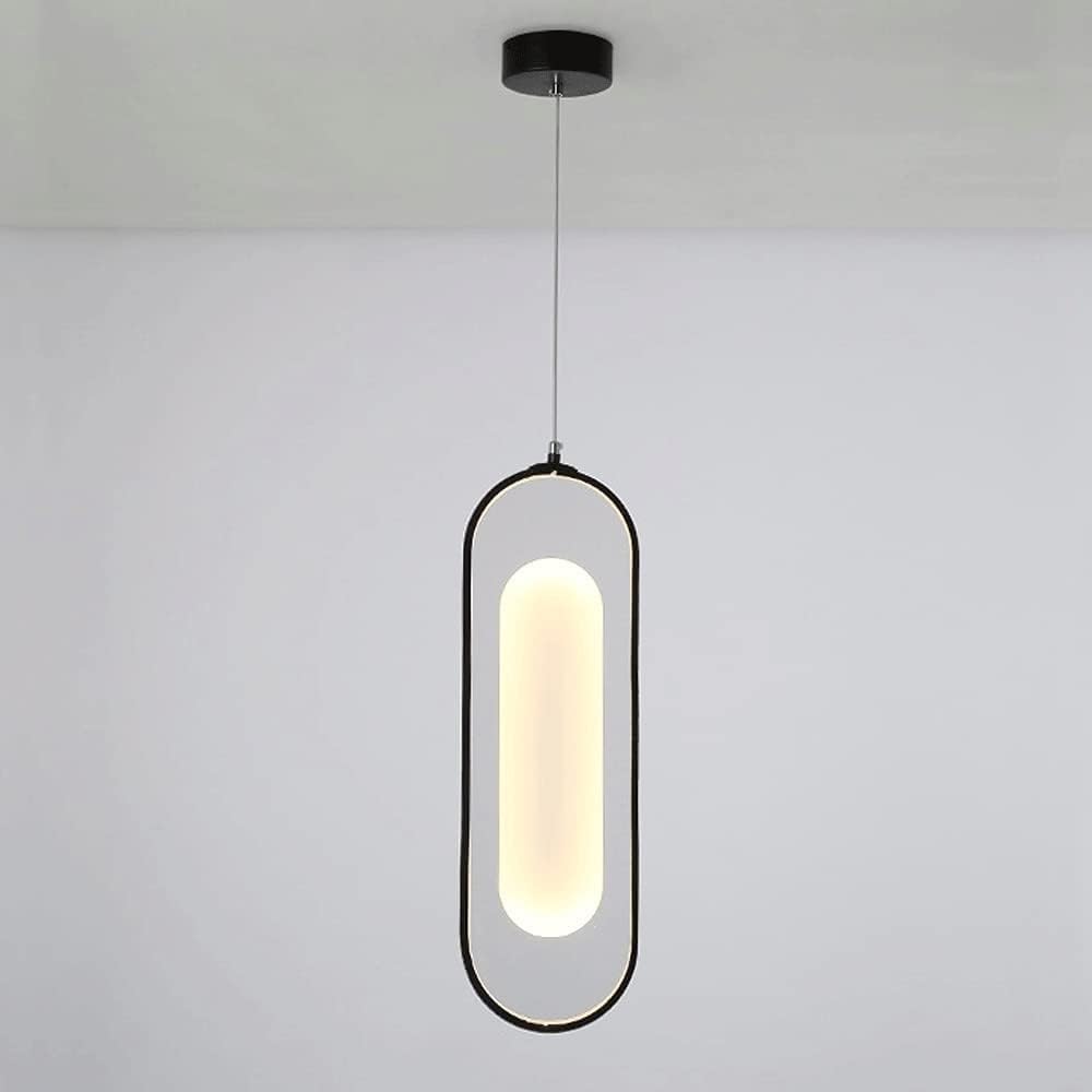 OJRGG Creative Oval Pendant Light with Acrylic Lampshade Modern LED Chandelier Black Wrought Iron Ceiling Light Fixture Hanging Light for Kitchen Island Dining Room Bedroom Hallway Living Room
