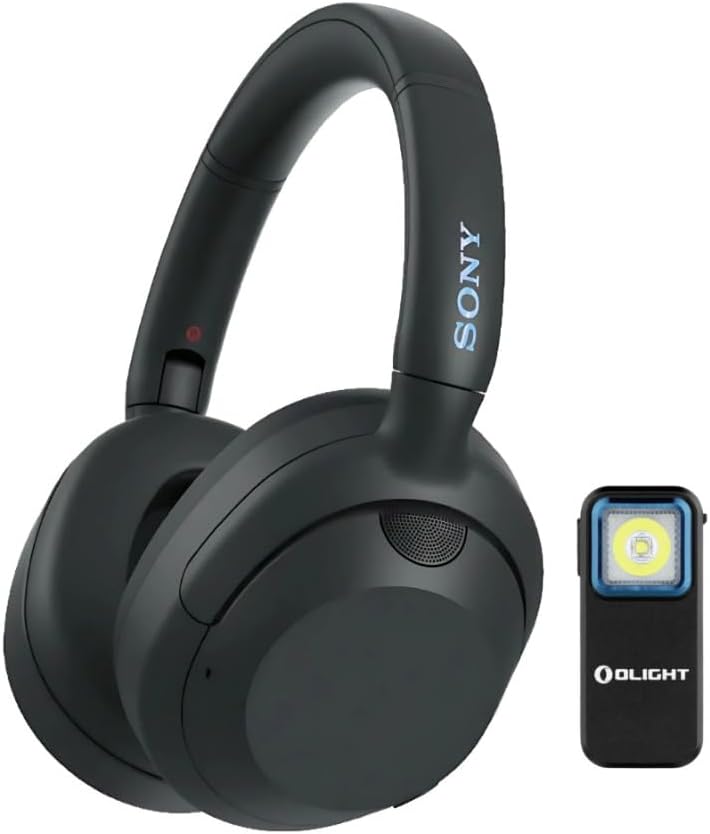 Sony ULT WEAR Wireless Noise Cancelling Over-Ear Headphones (Black) Bundle with Clip-On White and Red Light (2 Items)