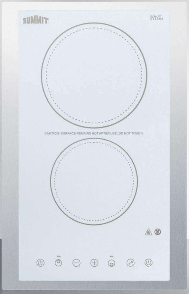 Summit 15' Electric Cooktop, 2 Burners, 230V Radiant Cooktop, ADA Compliant Design, White - CR2B23T4WTK15