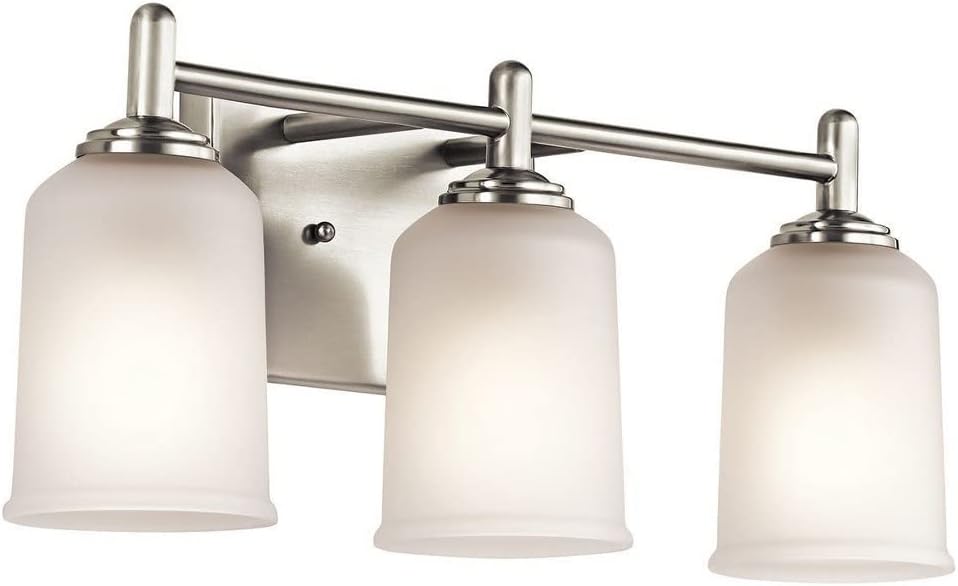 Kichler Shailene 21' 3-Light Bathroom Vanity Light Fixture with Satin Etched Glass in Black, Wall Mount Over Mirror Lighting for Bathroom and Powder Room (21' x 8.25'), 45574BK