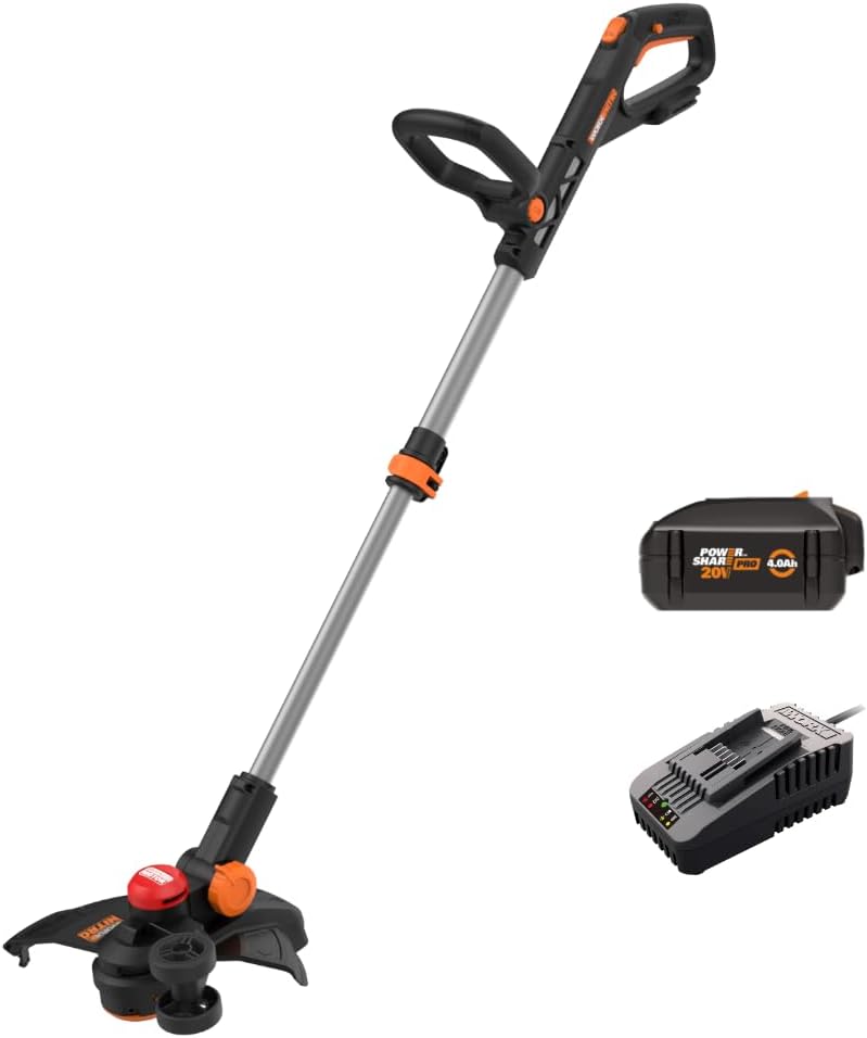 WORX 3 in 1 Cordless String Trimmer/Lawn Edger/Mini Mower, 13' Electric Weed Wacker with Command Feed, 20V Weed Eater with Brushless Motor, 4.0 Ah Battery & Charger Included, WG173