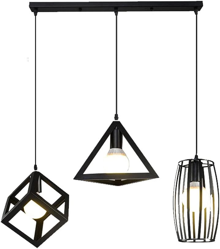 Industrial Hanging Light 3-Light/Nordic Simplicity Pendant Light/Adjustable Hanging Light Fixture/E27/Wrought Iron/Island Light/Kitchen/Restaurant/Bar/Hotel(Black)