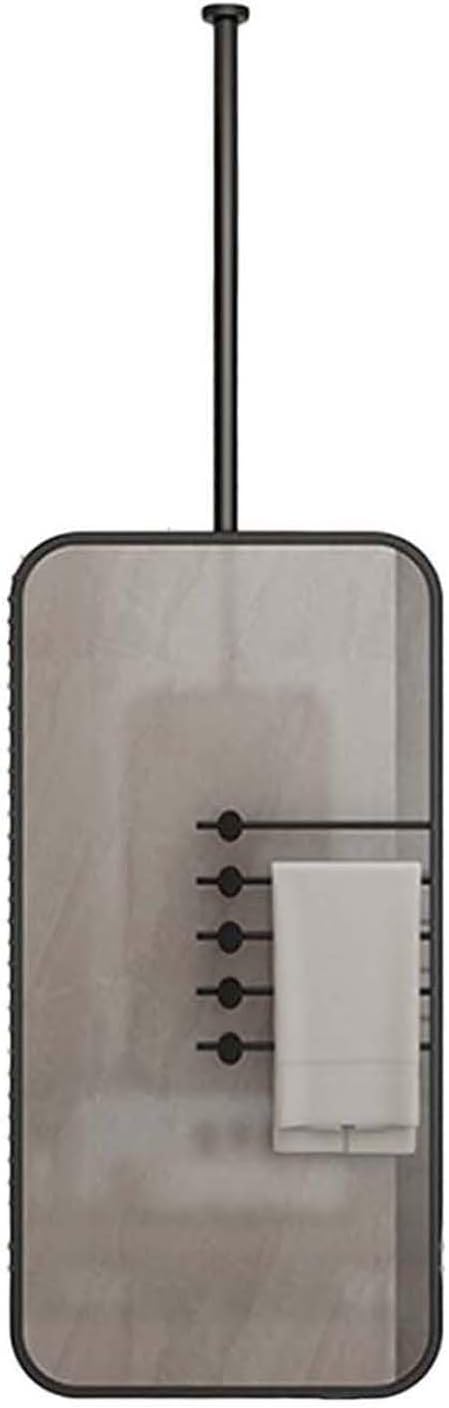 Ceiling Hanging Mirror,Square WallMounted Bathroom Mirror,Wrought Iron Suspended Makeup Mirror,for Hotel Bedrooms Bathrooms and Living Rooms(Black,50x70cm)