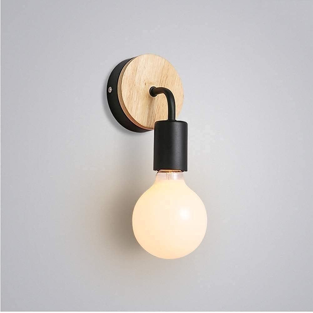 E27 Solid Wood Wall Lamp 350° Rotatable Lights Wrought Iron Holder Bathroom Make-up Light Indoor Decoration Modern Black Mirror