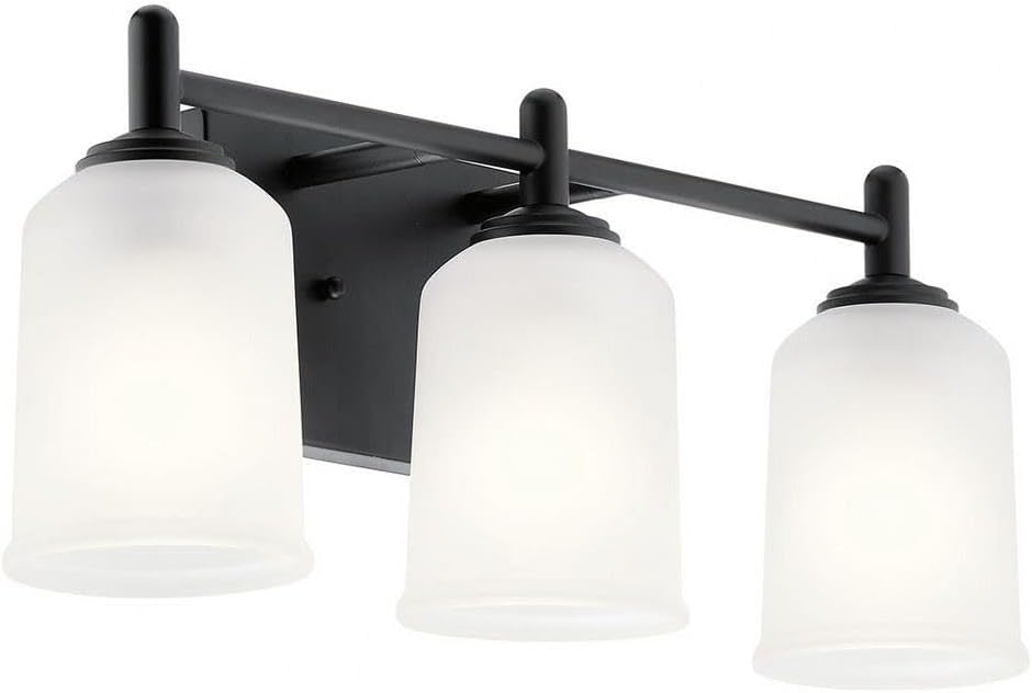 Kichler Shailene 21' 3-Light Bathroom Vanity Light Fixture with Satin Etched Glass in Black, Wall Mount Over Mirror Lighting for Bathroom and Powder Room (21' x 8.25'), 45574BK