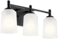 Kichler Shailene 21' 3-Light Bathroom Vanity Light Fixture with Satin Etched Glass in Black, Wall Mount Over Mirror Lighting for Bathroom and Powder Room (21' x 8.25'), 45574BK