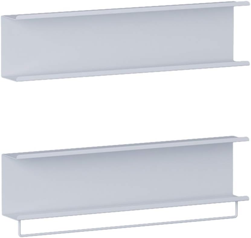 Black/White/Gold Wrought Iron Shelf Household Bathroom Wall Moisture-Proof Shelf, Towel Storage Rack, Article Storage Cabinet (White 60×15cm)