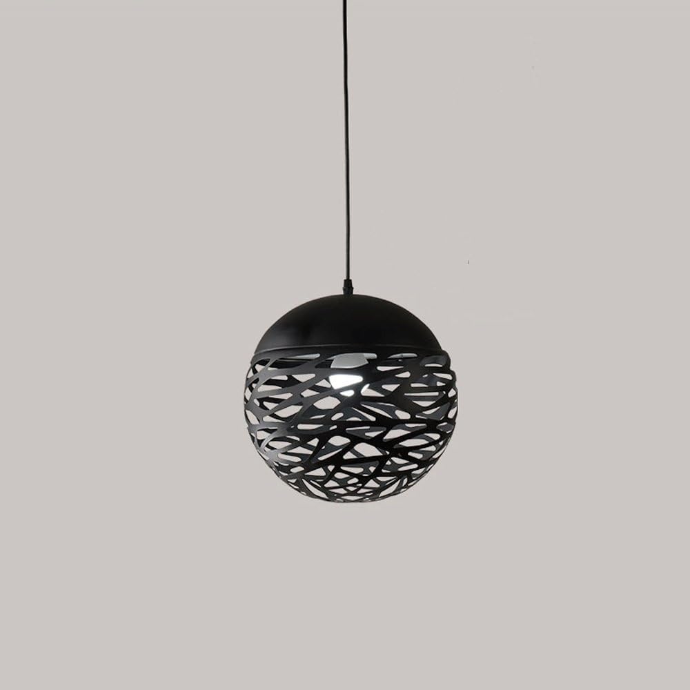 OJRGG Creative European Chandelier Hollow Wrought Iron Pendant Light Study Restaurant Bar Ceiling Light Fixture for Kitchen Island Dining Room Bedroom Hallway Living Room Hanging Light(Black,30cm)