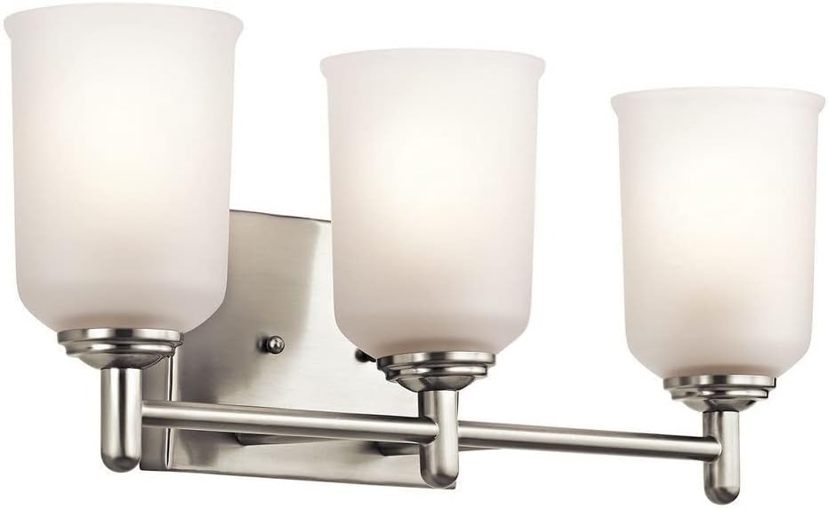 Kichler Shailene 21' 3-Light Bathroom Vanity Light Fixture with Satin Etched Glass in Black, Wall Mount Over Mirror Lighting for Bathroom and Powder Room (21' x 8.25'), 45574BK