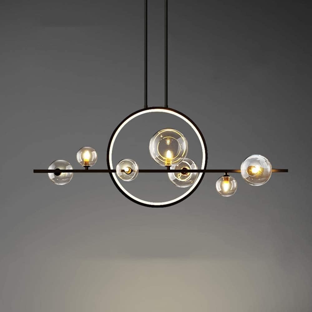 7 Light Sputnik Chandelier Wrought Iron LED Pendant Light Postmodern Glass Bubble Golden Black Round Ceiling Light Fixture for Kitchen Living Room Dining Room Bedroom G9 Bulb