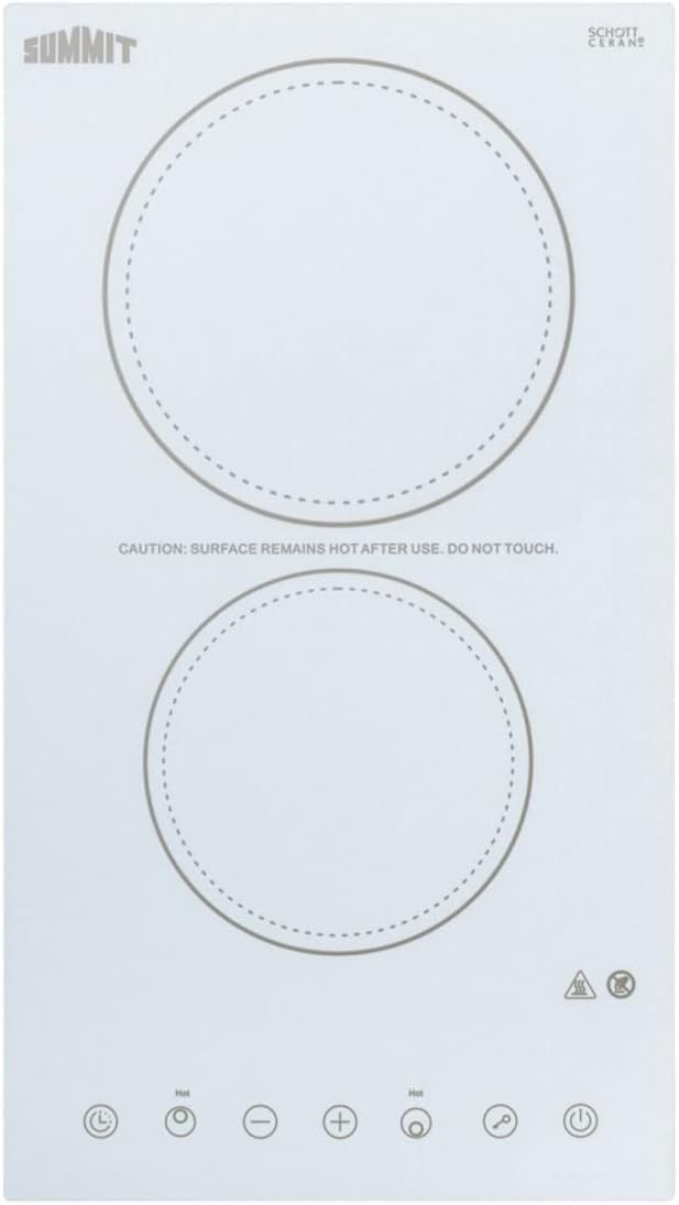 Summit 12' 2 Burner Electric Cooktop. 230 Volt Radiant Cooktop, ADA Compliant, White- CR2B23T4W